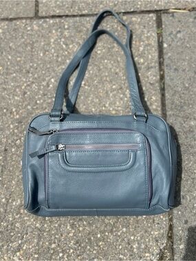 Blue leather shoulder bag Great American Leatherworks